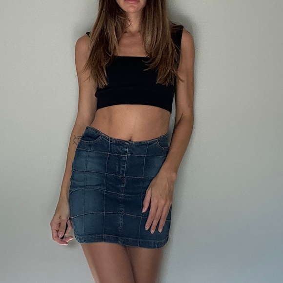 Y2k Checkered Patchwork Denim Skirt - Vintage Style Size 1 - Picture 3 of 13